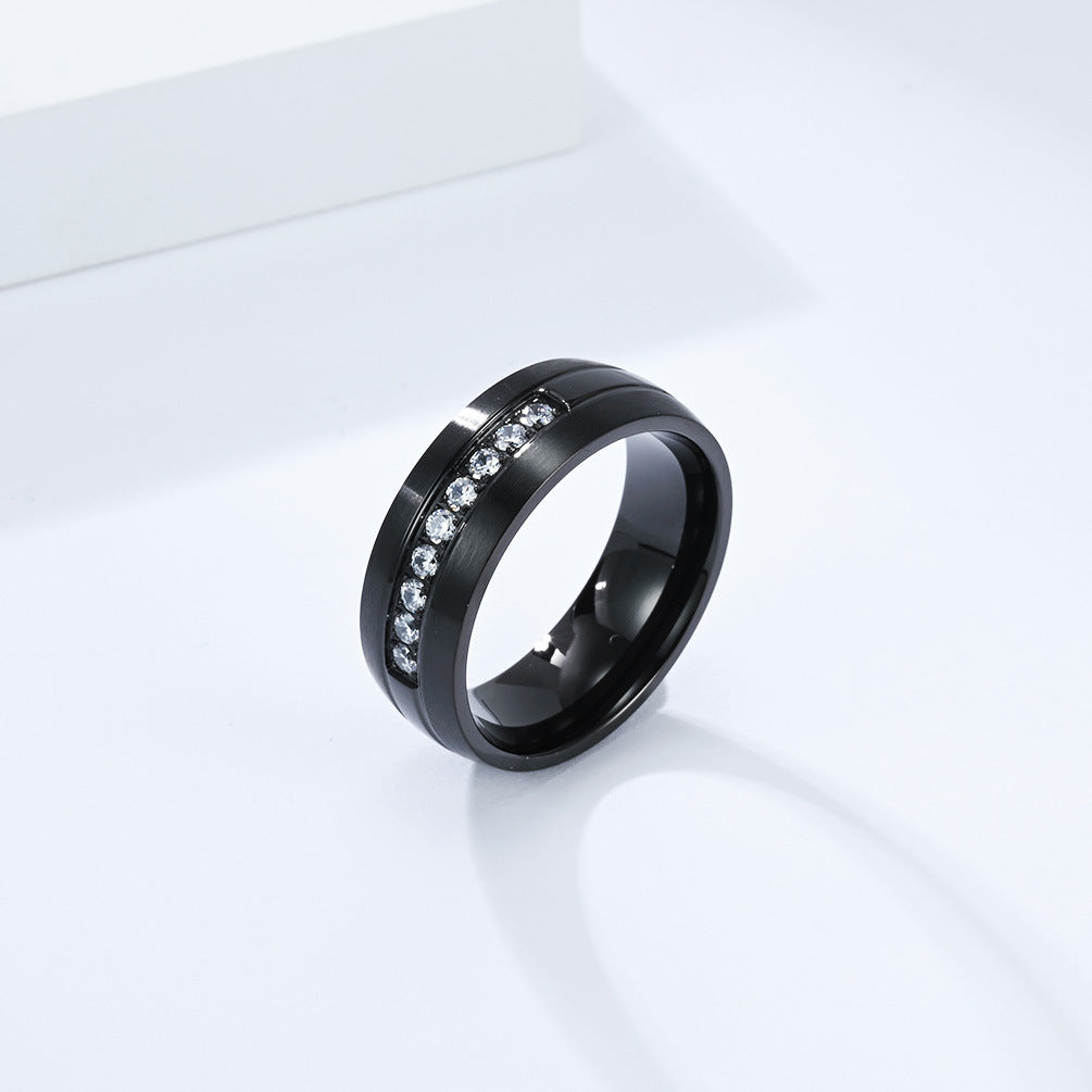 Planderful Titanium Steel Zircon Ring For Couples Matte Finish High End Fashion Jewelry