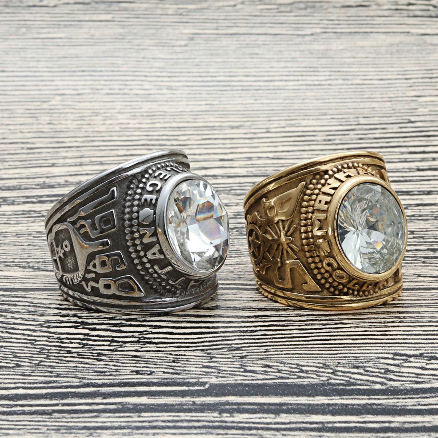 Planderful Titanium Steel MultiColor Zircon Ring For Men Unisex Retro Punk Style Eagle Design