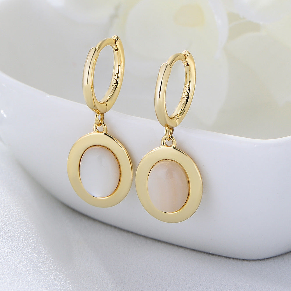 Natural White Shell Sterling Silver Earrings, High-End, Retro Earrings