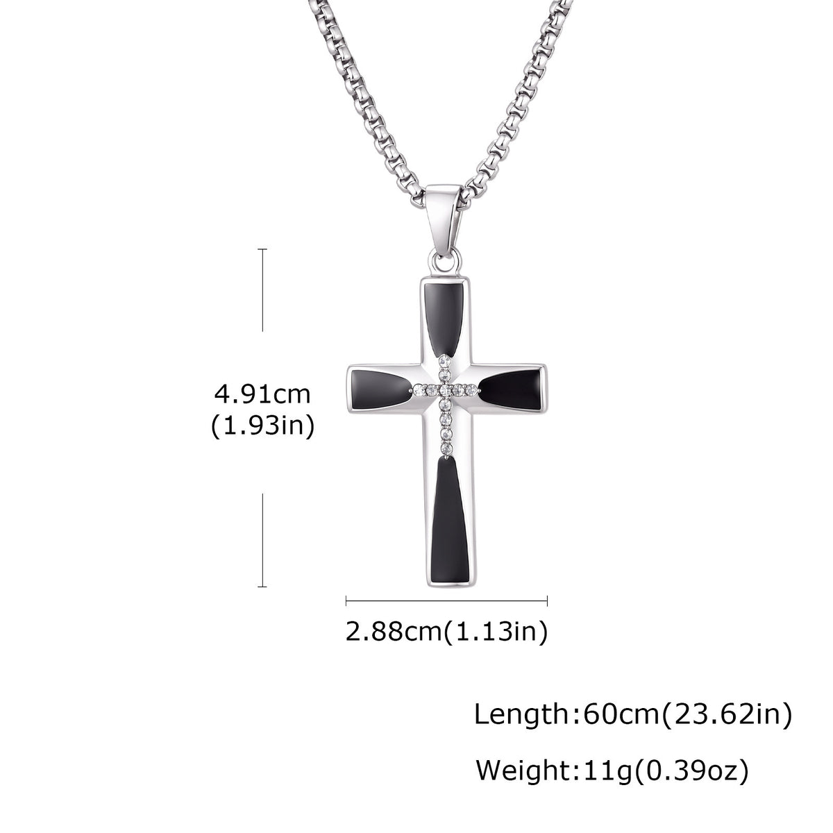Stainless Steel Acrylic Zircon Cross Men's Pendant Necklace