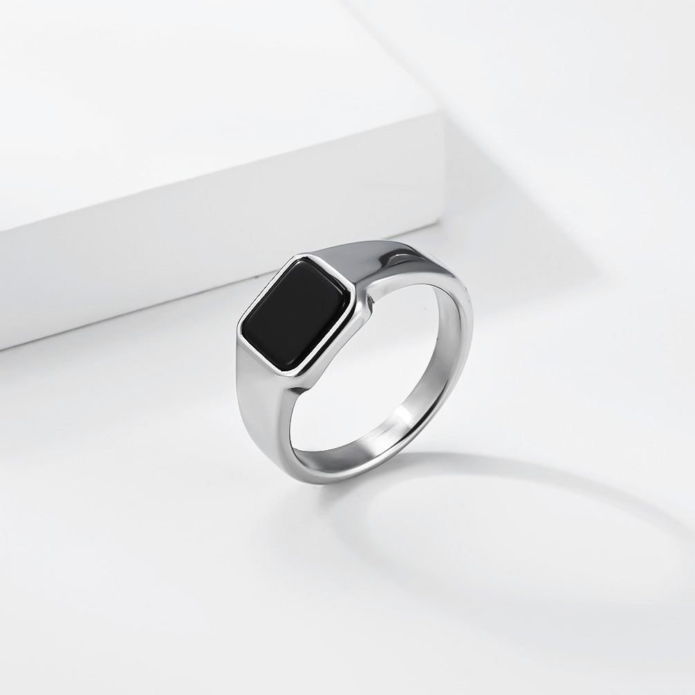 Planderful Geometric Square Stone Ring for Men and Women High End Titanium Steel Jewelry