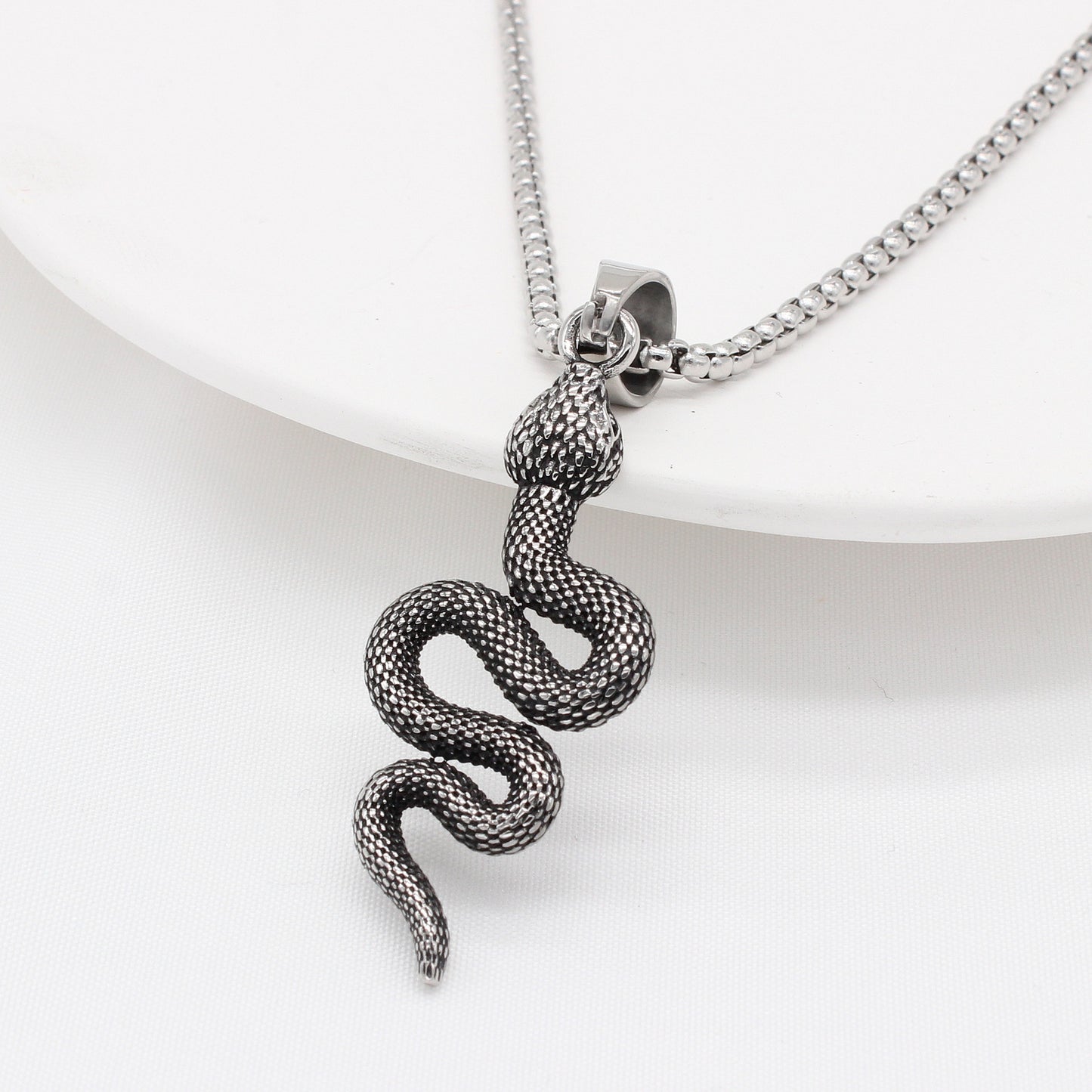Titanium Steel Snake Pendant Necklace For Unisex Fashion Lovers Planderful Everyday Genie Protection Charm