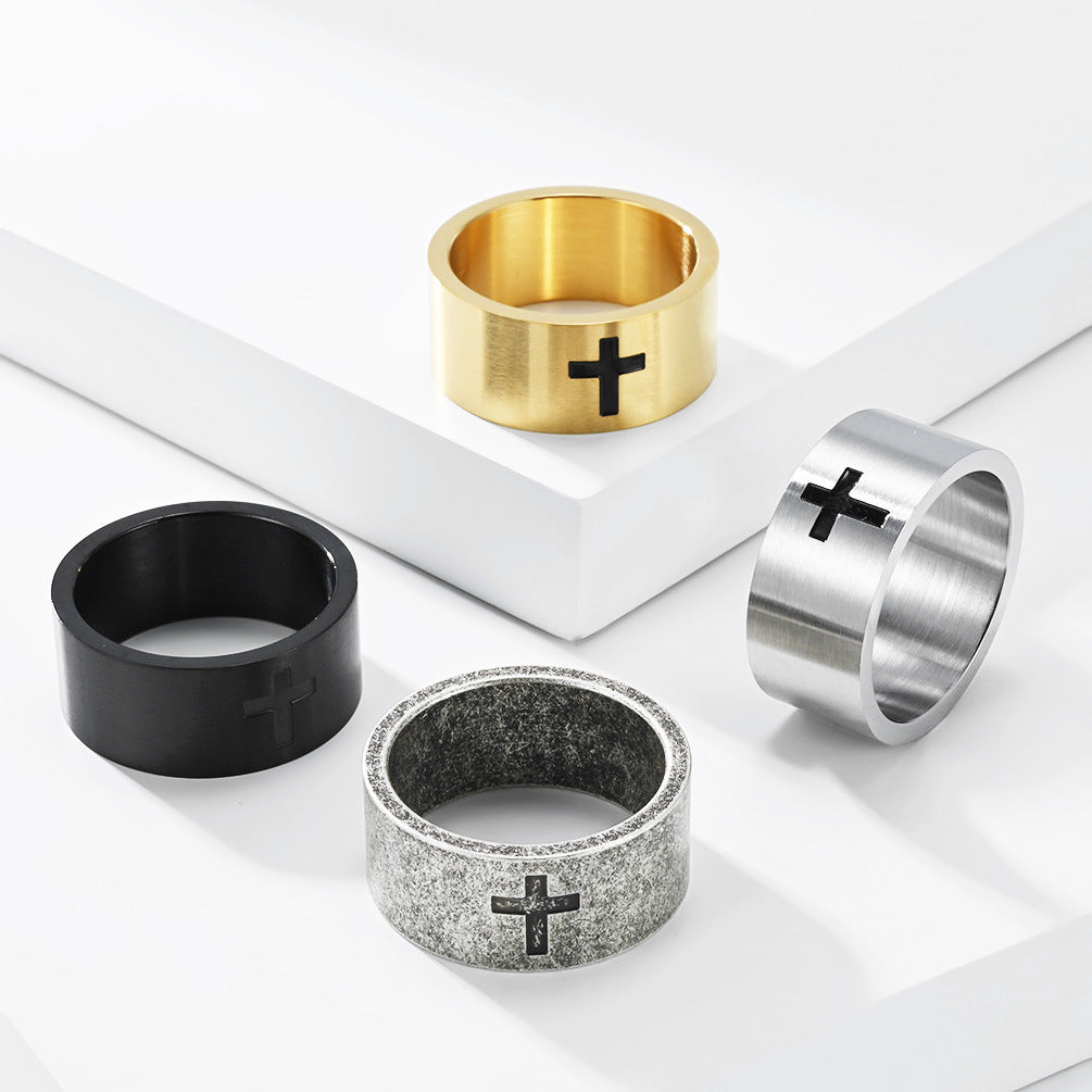 Vintage Cross Stainless Steel Men's Ring
