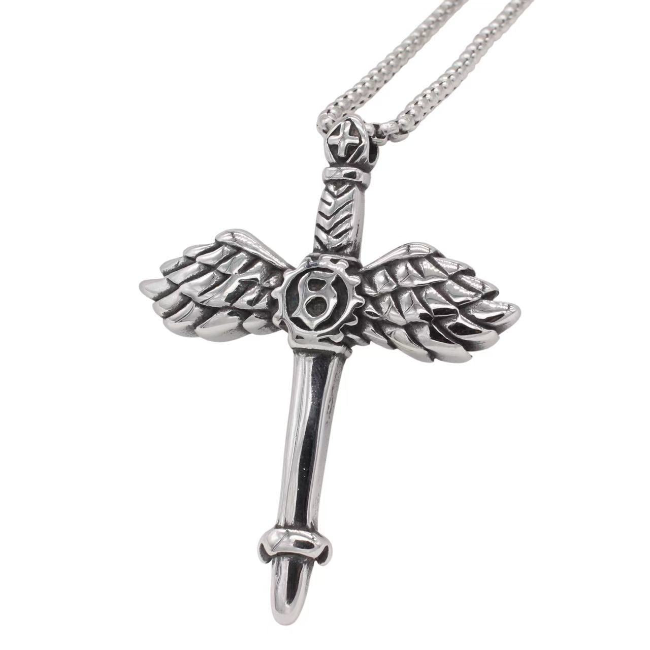 Cross Wing Pendant Titanium Steel Unisex Jewelry Planderful Vintage European Design Protection Symbol For Men And Women