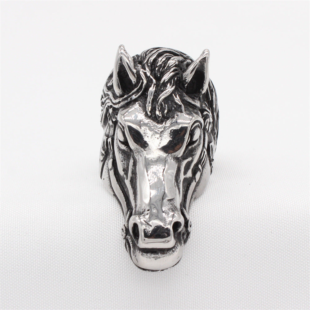 Planderful Titanium Steel Ring For Men Unisex Retro White Horse Design Size 7-12