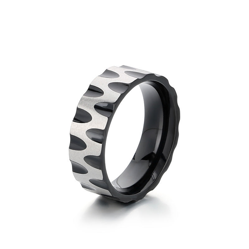 Planderful Mens Ring Titanium Steel Water Ripple Design