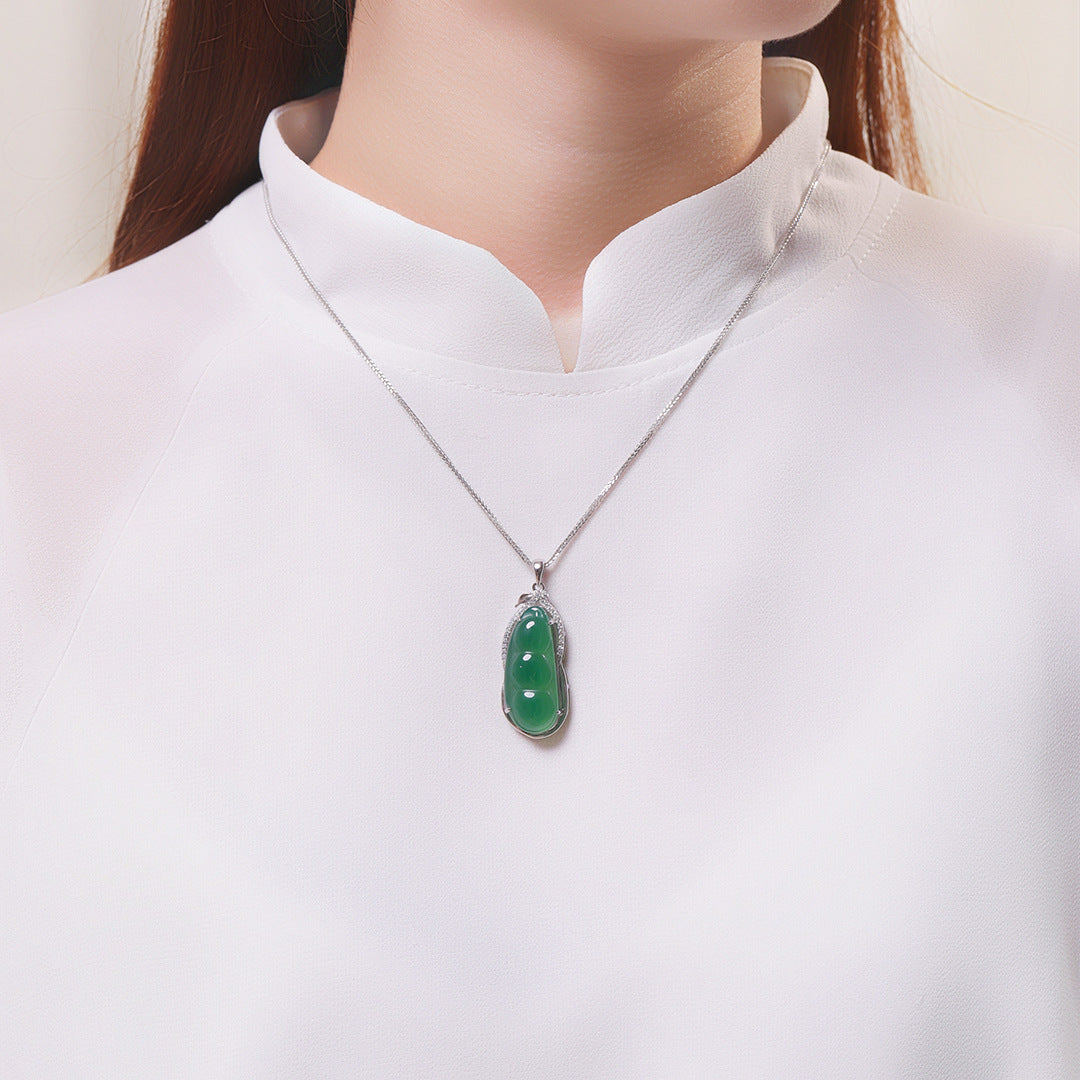 S925 Sterling Silver Natural Chalcedony Necklace
