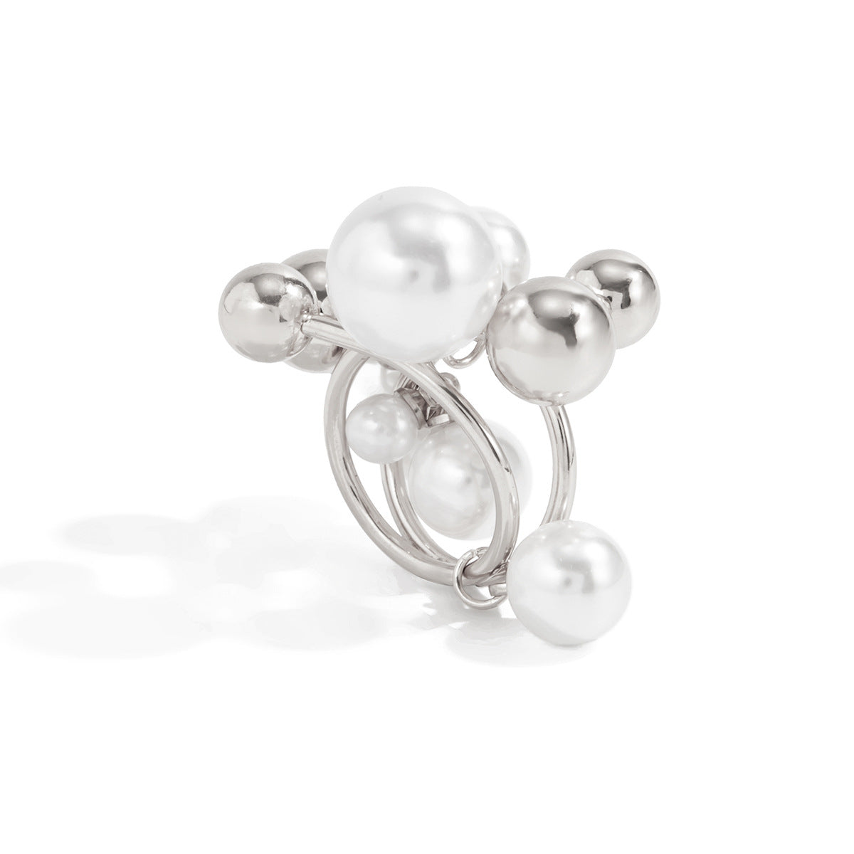 Planderful Vienna Verve Imitation Pearl Ring For Women Retro Bead Geometric Handmade Statement Jewelry
