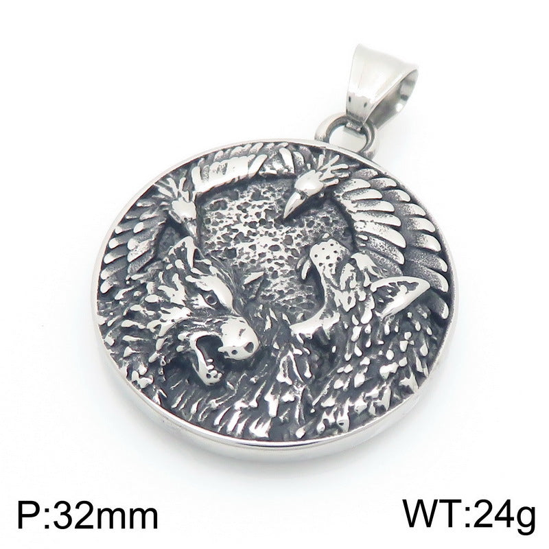 Nordic Viking Mythology Tomahawk Raven Totem, Retro Double Wolf And Crow Titanium Necklace