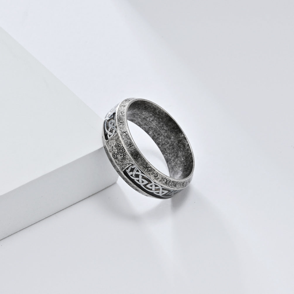 Vintage Nordic Viking Text Titanium Steel Ring for Men