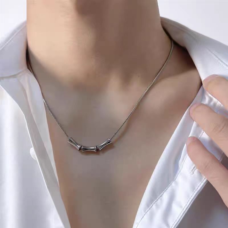 Planderful Jewelry Everyday Genie Steel Necklace With Three Bamboo Pendants On Snake Bone Chain For Men