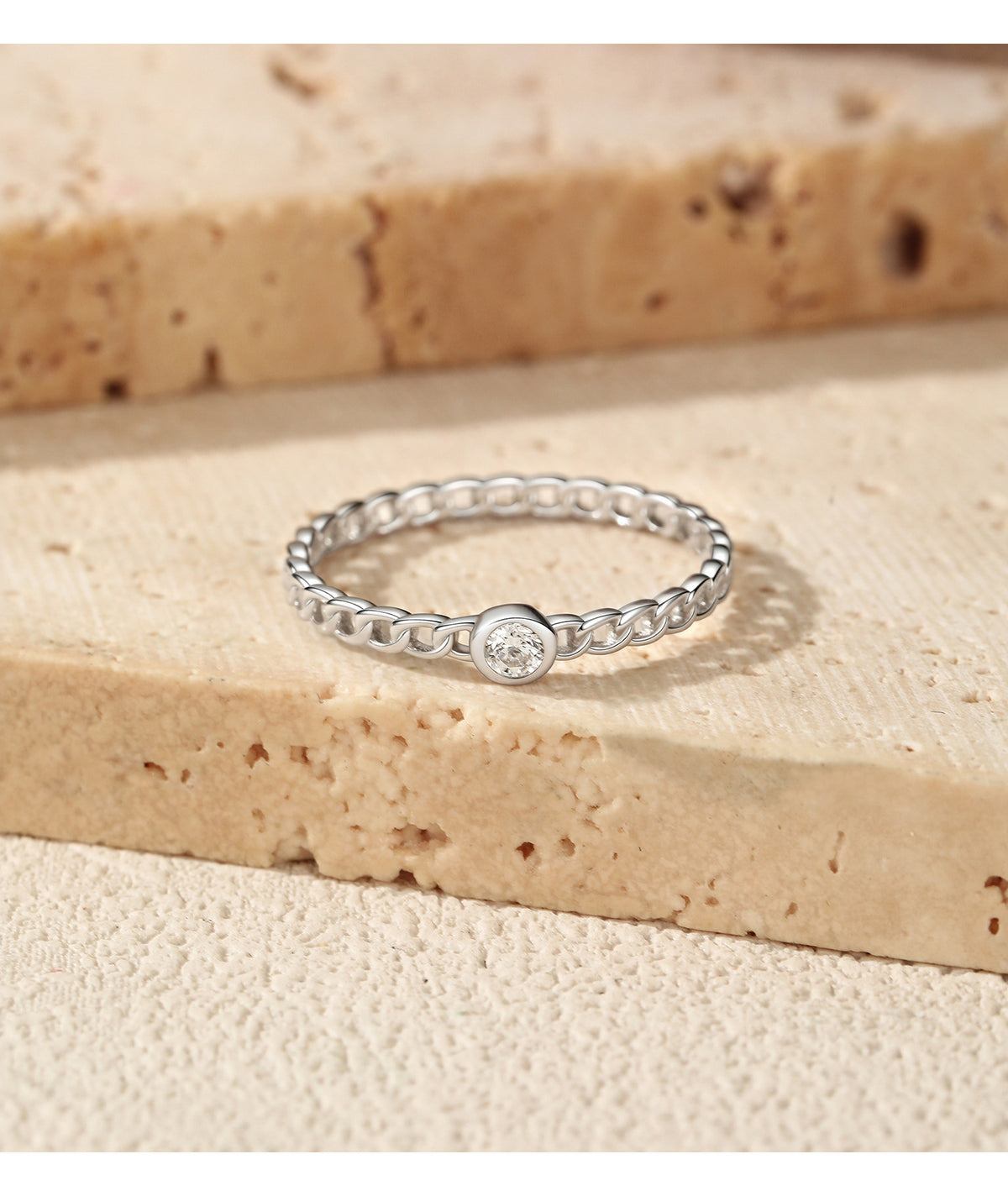 S925 Sterling Silver Chain-Link Moissanite Ring