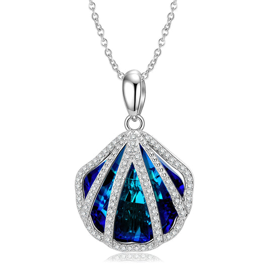 Ocean Element Blue Zircon Shell Pendant Silver Necklace