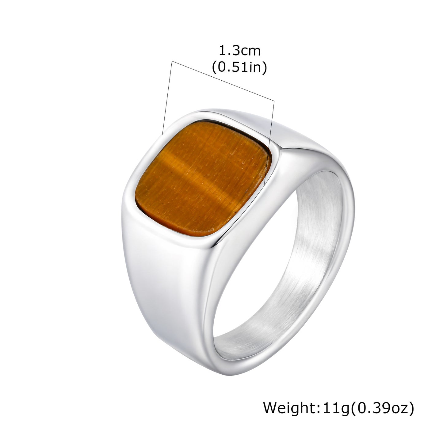 Stainless Steel Tiger Eye Men Ring Square Index Finger