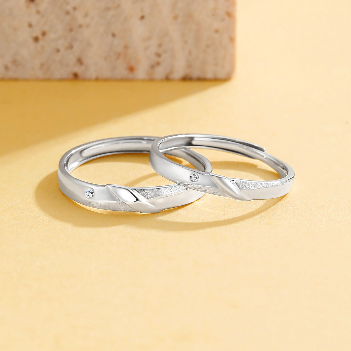 Planderful Jewelry Sterling Silver Couple Ring With Zircon Twill Pattern Valentine Gift Adjustable Band