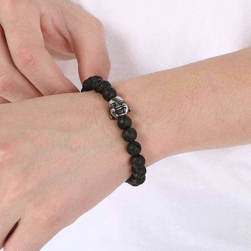 Planderful Volcanic Stone Beaded Bracelet For Men Buddha