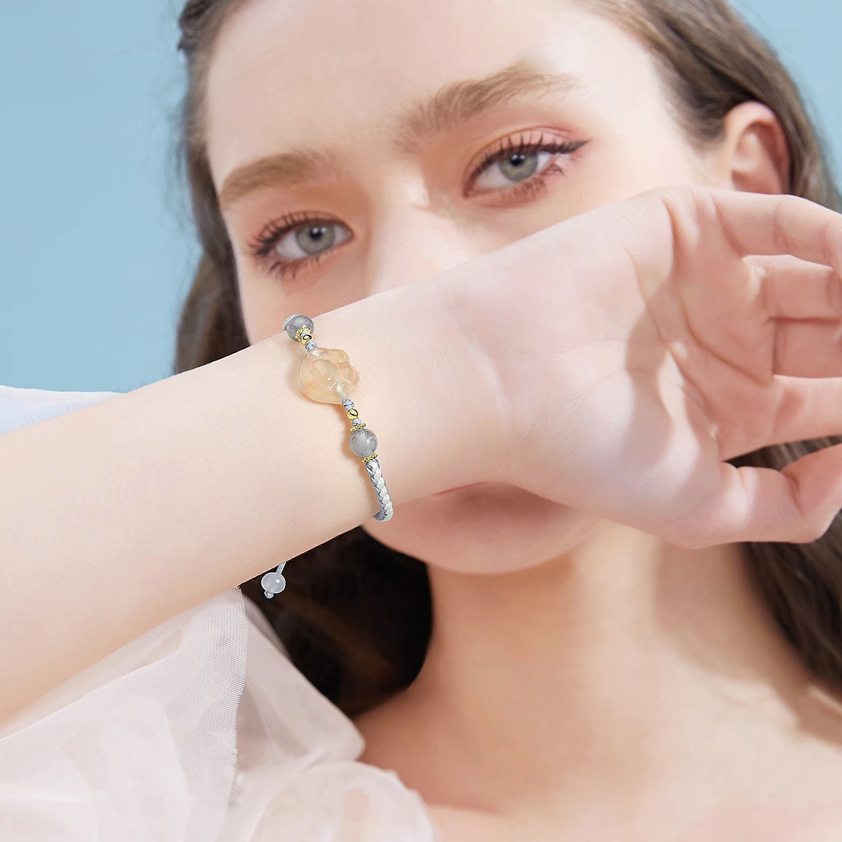 Cherry Blossom Agate Sterling Silver Couple Bracelets