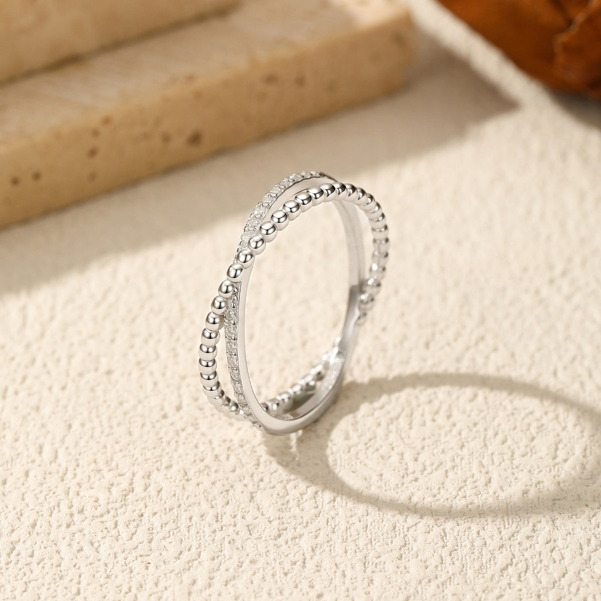 S925 Sterling Silver Double-Cross Moissanite Band