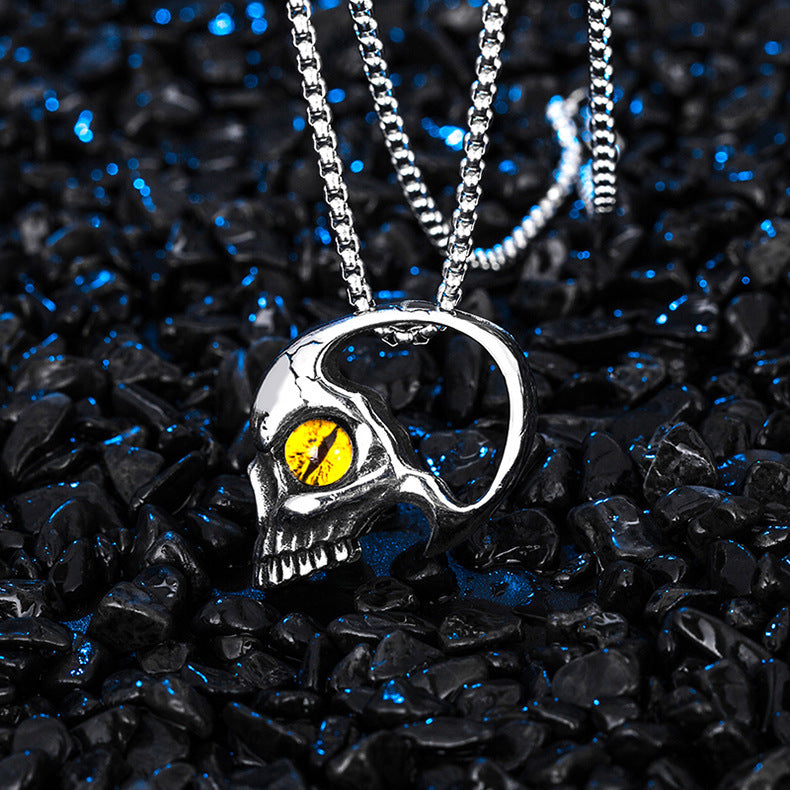 Steel Necklace - Statement Skull Eye Retro Hip Hop Style Niche Accessory Planderful