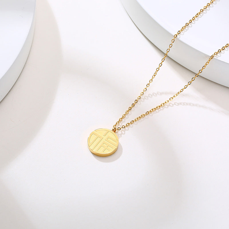 Stainless Steel Fu Necklace Gold Personalized Pendant Steel