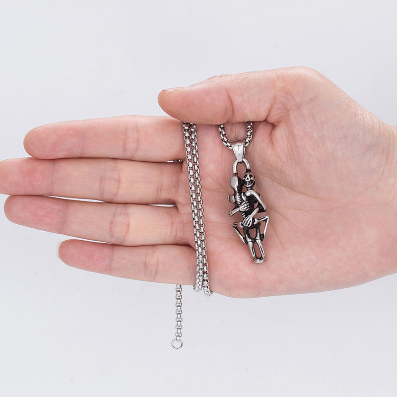 Stainless Steel Necklace - Statement Skull Love Couple Jewelry For Lovers Gift Ideas And Anniversary