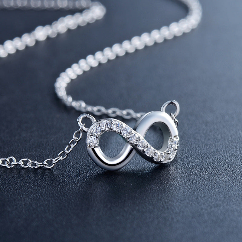 Simple Infinite Love Symbol Sterling Silver Necklace Set - Japanese and Korean Fashion Couple Cross Chain Jewelry
