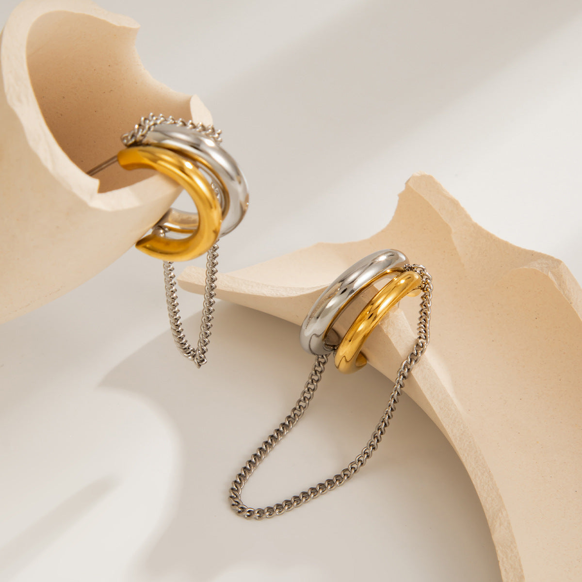 Planderful Vienna Verve Two Tone C Shaped Stud Earrings Stainless Steel Geometric Minimalist Statement for Modern Women
