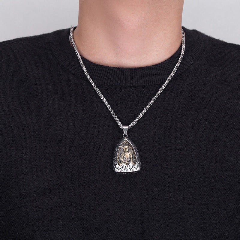 Steel Necklace – Vintage Buddha Pendant for Boyfriend