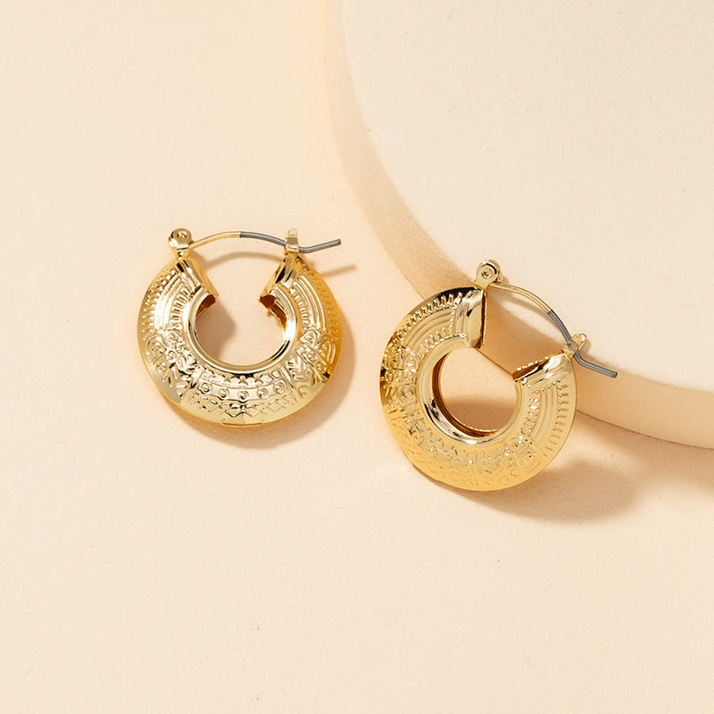 Exaggerated Metal Texture Earrings with Cross Border Influence