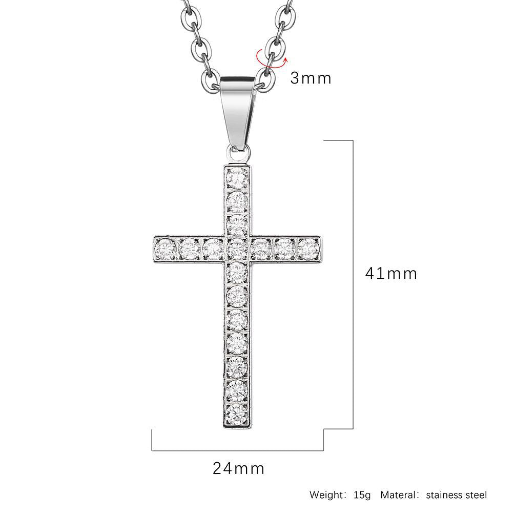 Planderful Titanium Steel Cross Necklace With Zircon Stones Unisex Luxury Jewelry