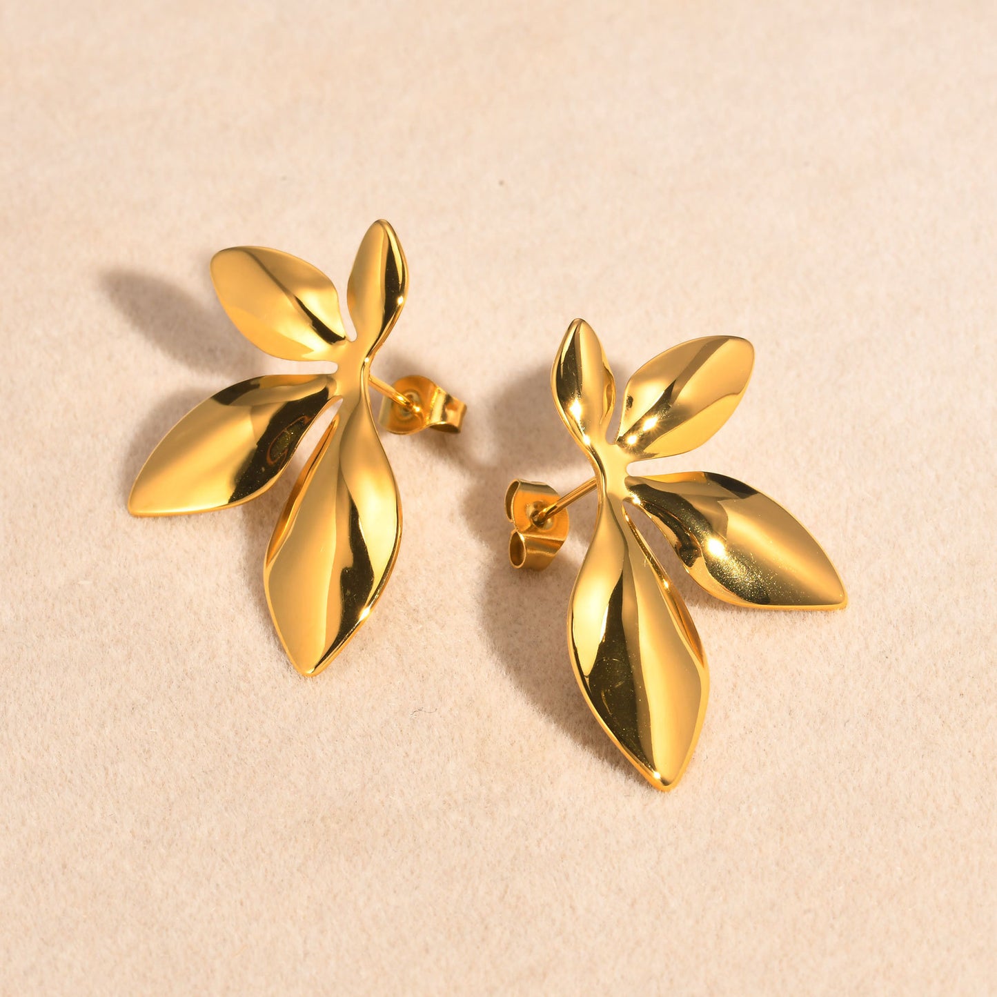 Stainless Steel Leaf Earrings 18K Gold Ladies Accessories