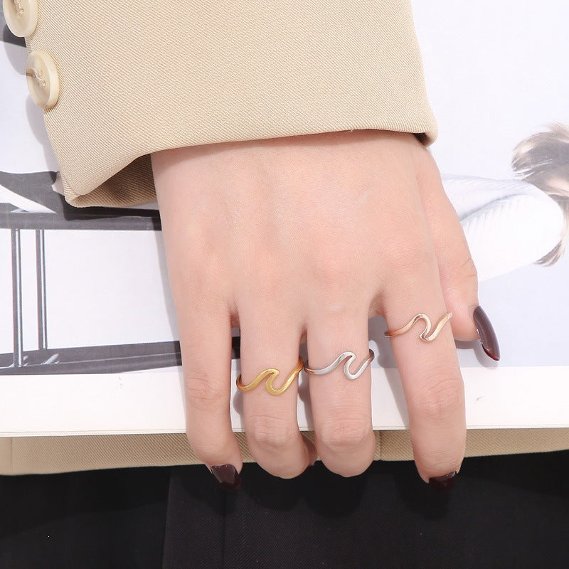 Minimalist Wind Wave V-Shaped Titanium Steel Ring, Niche Design Ring, Men's And Women'S
