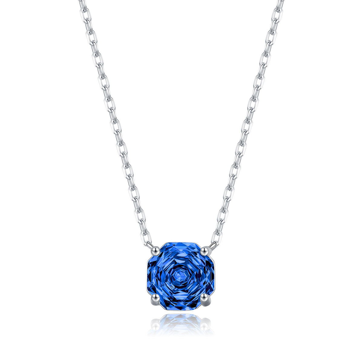 925 Sterling Silver Royal Blue Rose-Cut Zircon Pendant Necklace