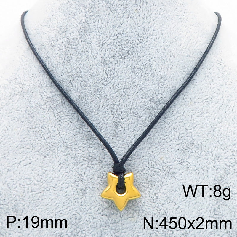 Popular Heart-Shaped Sweater Chain, Creative Wax Rope, Five-Pointed Star Hexagonal Titanium Steel Men's Necklace