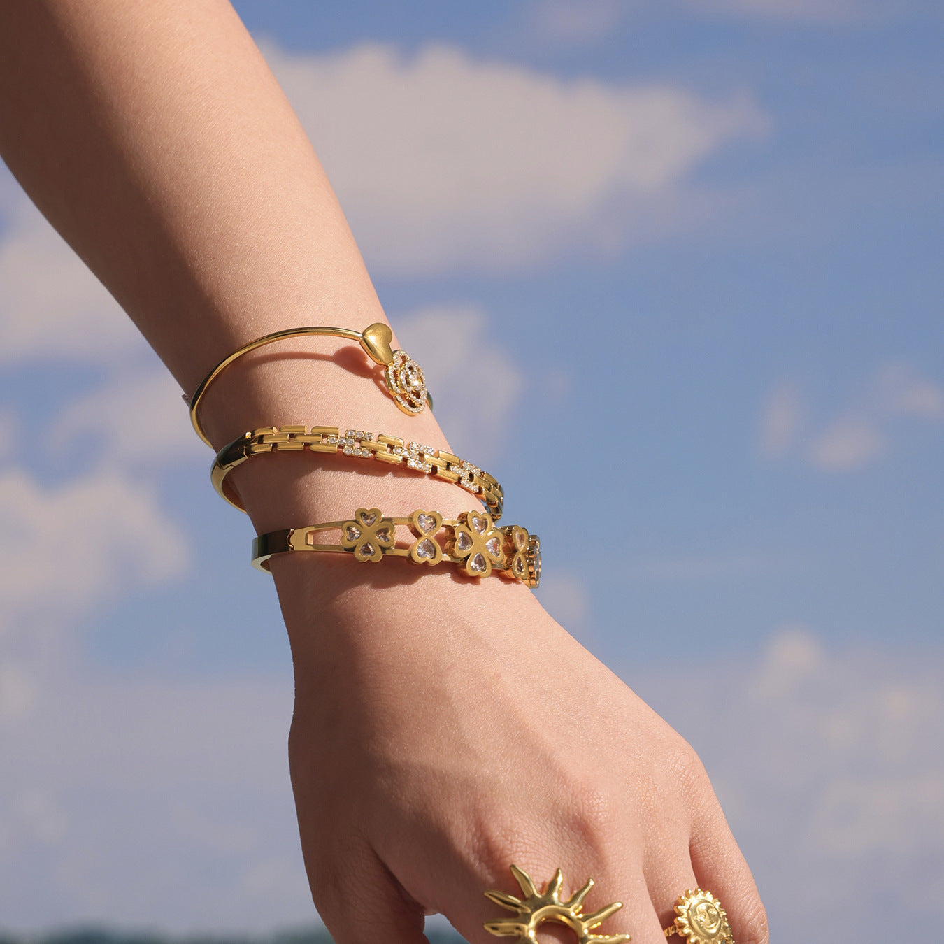 Planderful Zircon Rose Love Open Bracelet For Women