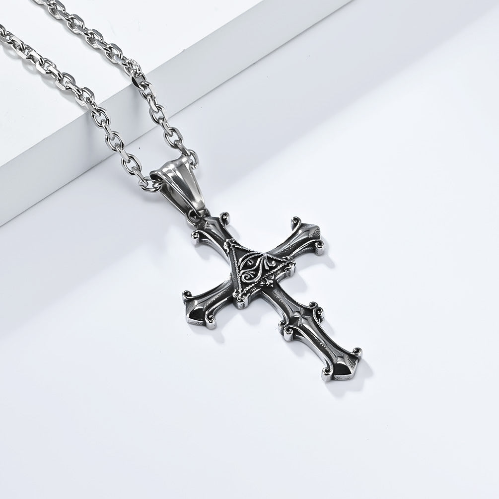 Planderful Eye Of Horus Cross Pendant Necklace Titanium Steel For Retro Vintage Style Jewelry