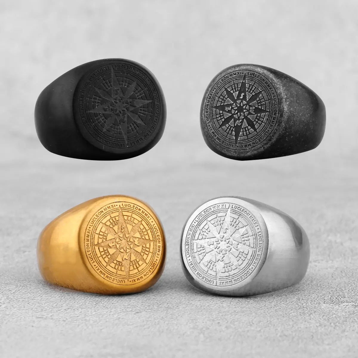 Planderful Everyday Genie Stainless Steel Compass Ring For Men Personalized Retro Vintage Jewelry