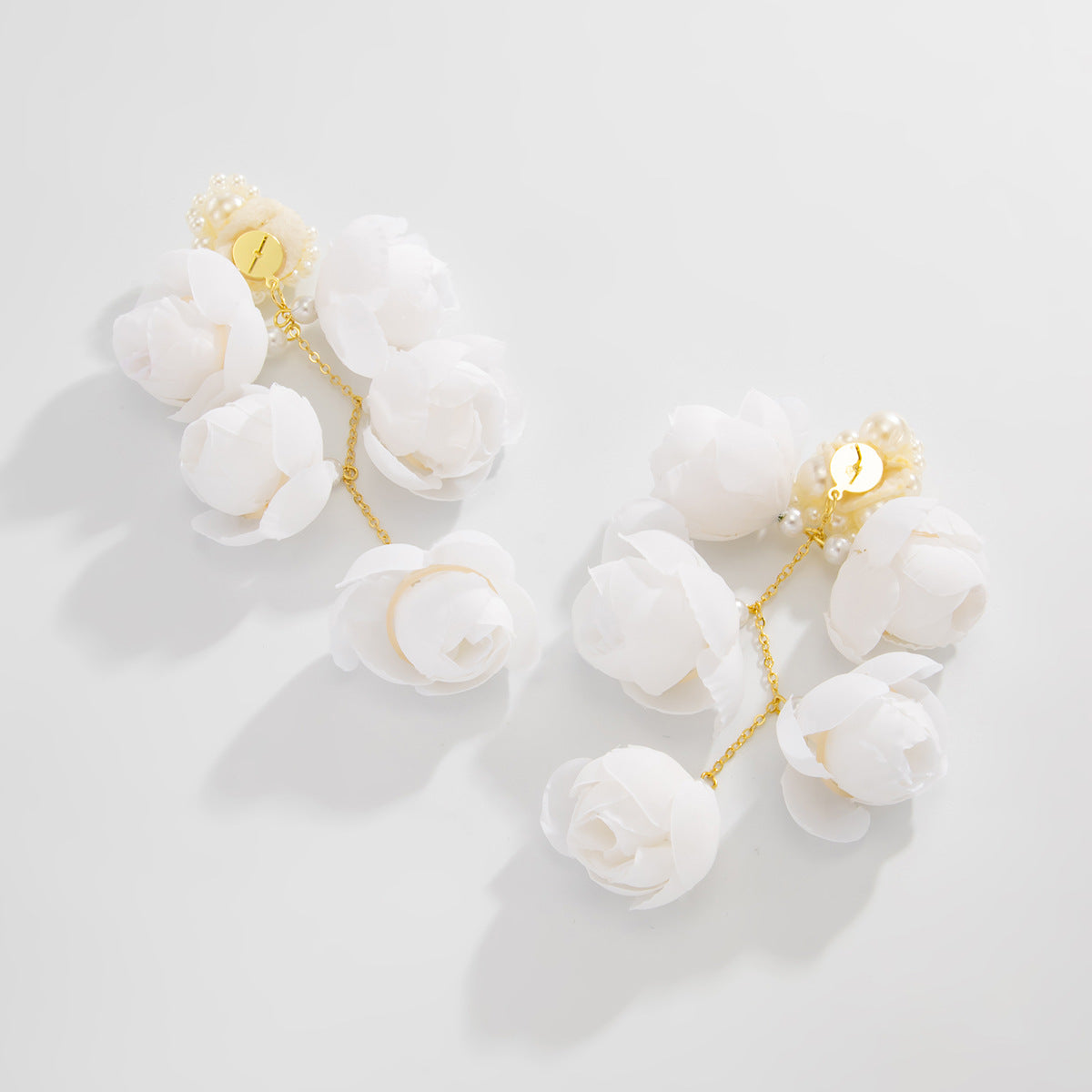 Planderful Vienna Verve Three Dimensional Rose Pearl Earrings For Women Fringed Beaded Fabric Jewelry