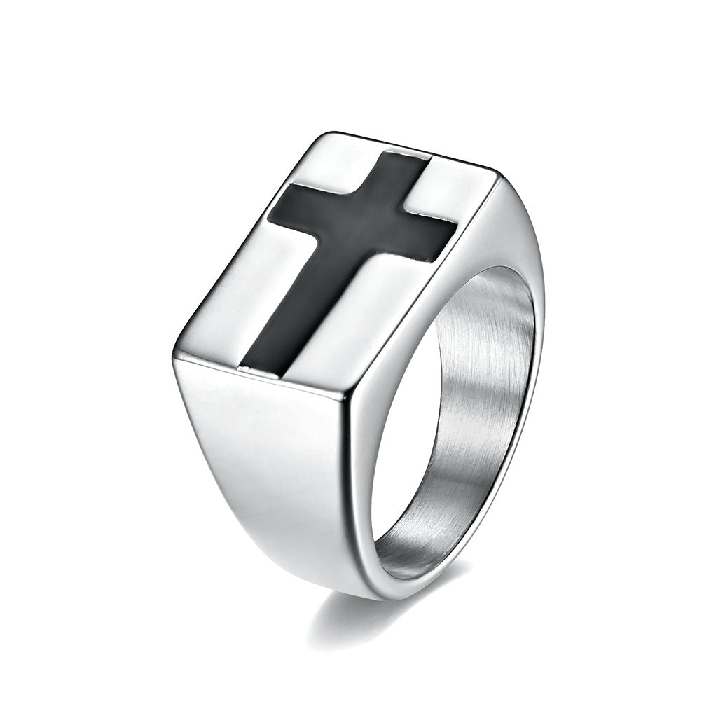 Scenery Cross Stainless Steel Gold-Plated Ring