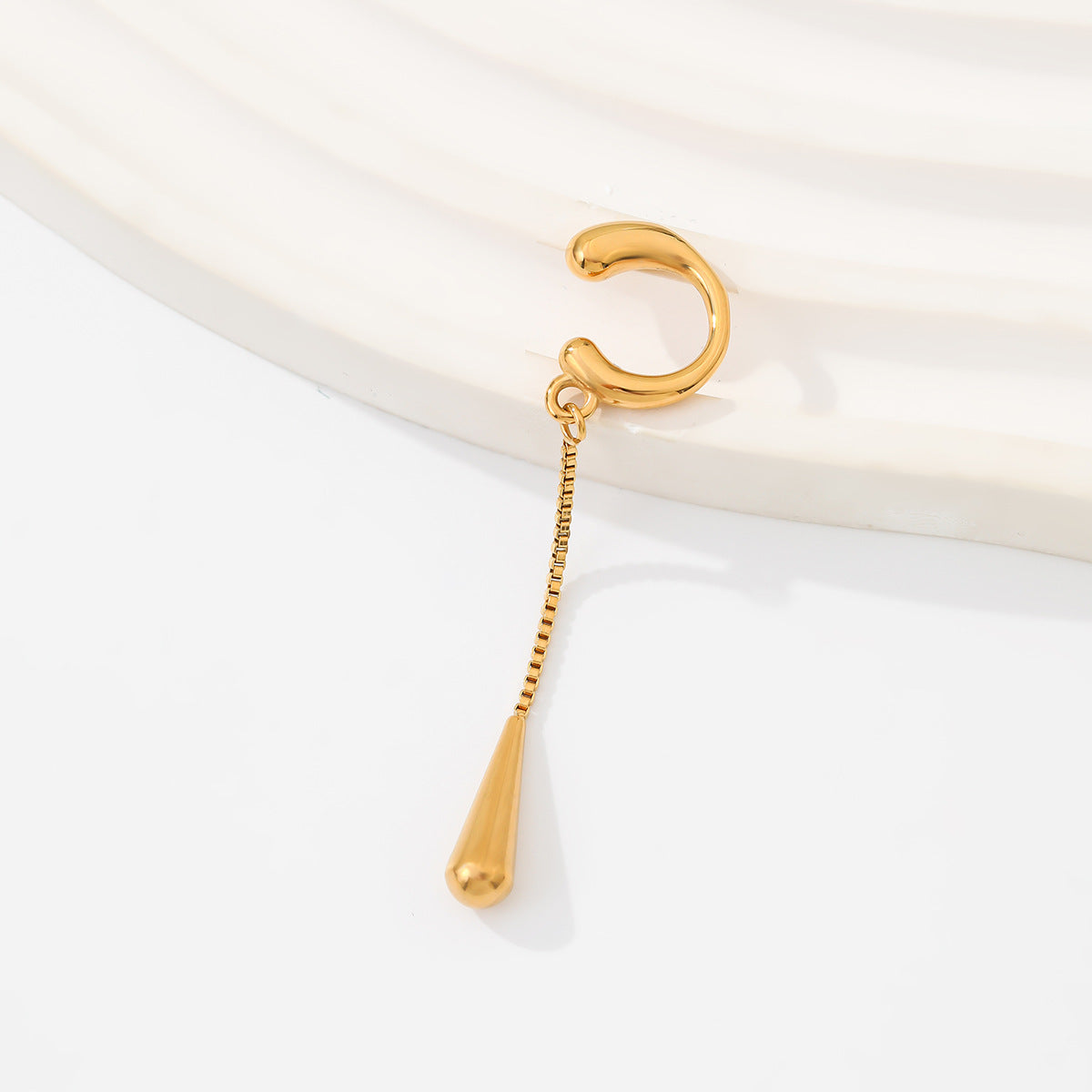 Planderful Vienna Verve Stainless Steel Water Drop Ear Clips No Piercing Tassel Chain for Modern Women