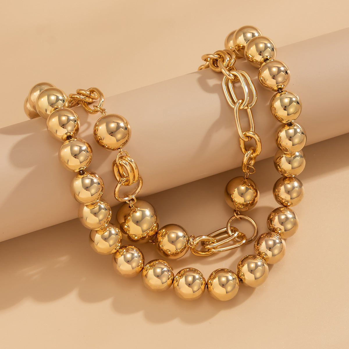 Double-Layer Round Bead Statement Necklace