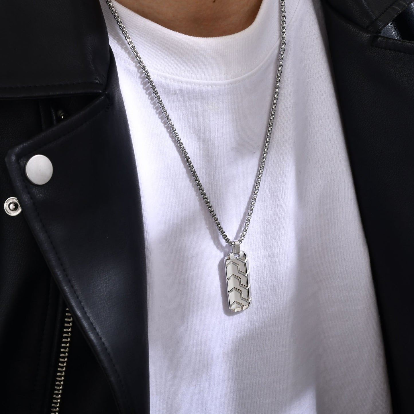 Stainless Steel Geometric Tire Pattern Men's Pendant Necklace