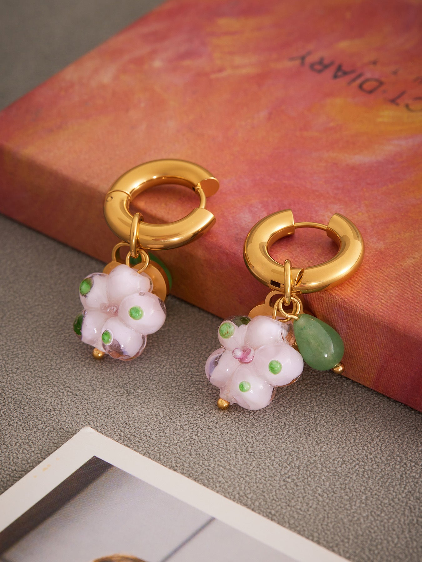 Planderful Stainless Steel Resin Flower Agate Earrings Women