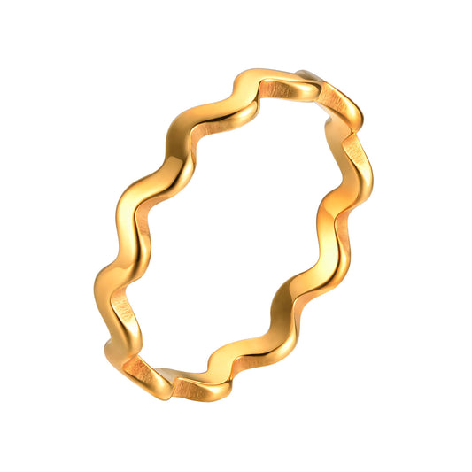 Stainless Steel Gold Wave Ring Titanium Steel Ring Couple Ring