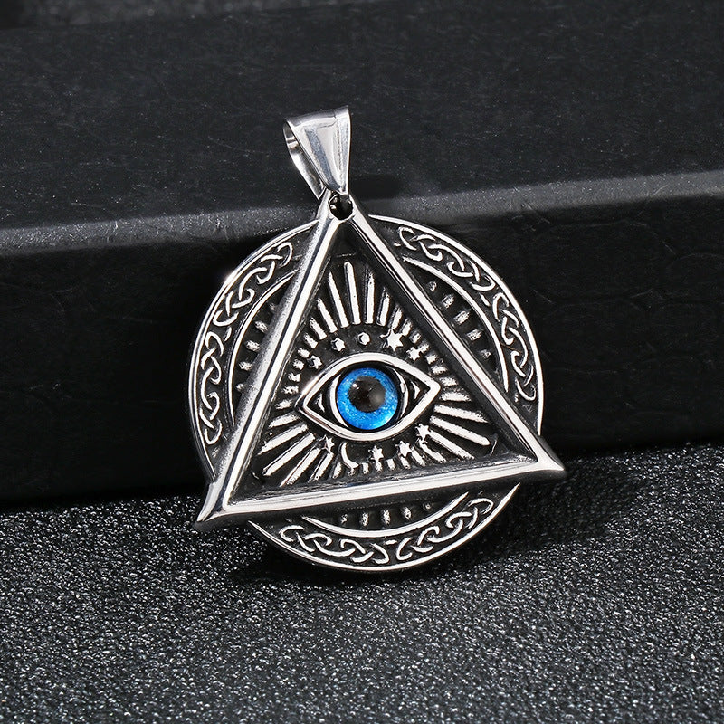 Punk Triangular Sweater Chain Pendant, Retro Hexagram Devil'S Eye Stainless Steel Pendant For Necklace