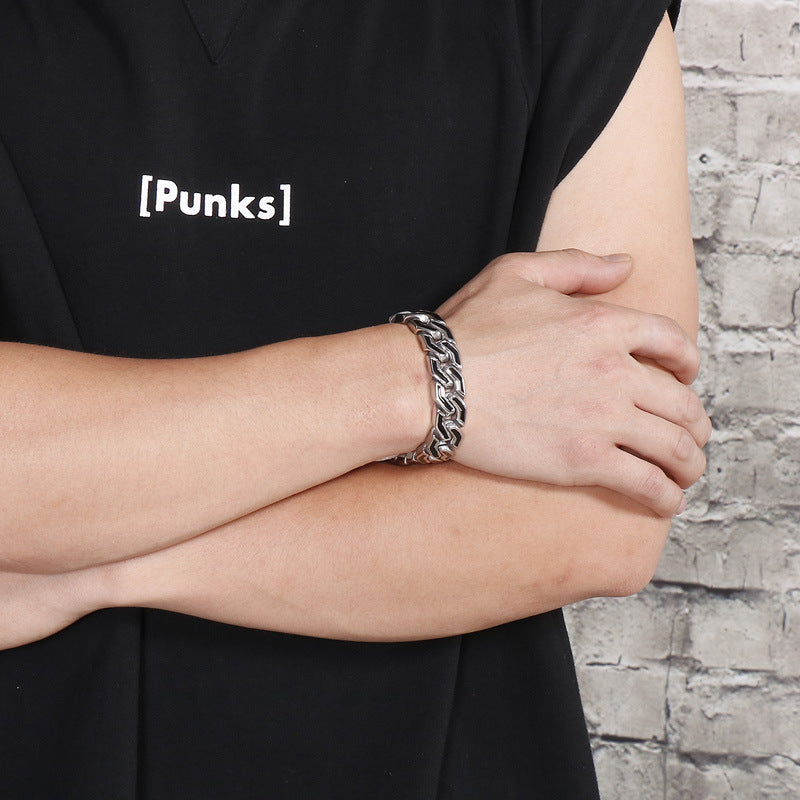 Stainless Steel – Black Striped Punk Wind Titanium Steel Men's Bracelet