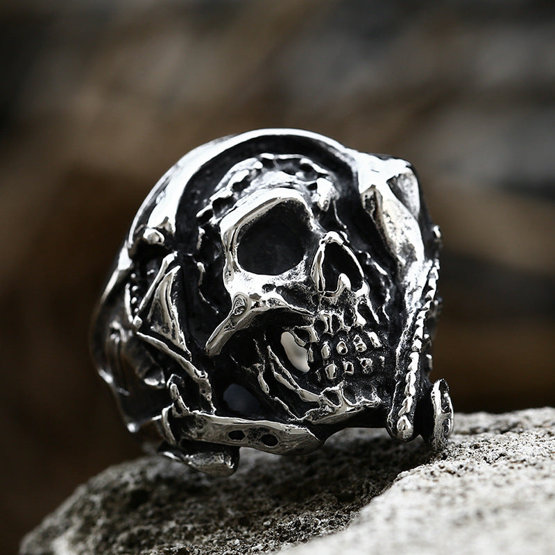 Titanium Steel Men's Skull Ring - European and American Hip Hop Retro Design, Wholesale Domineering Style