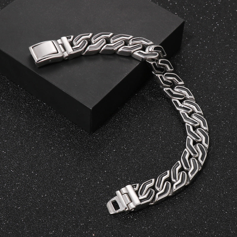 Stainless Steel – Black Striped Punk Wind Titanium Steel Men's Bracelet