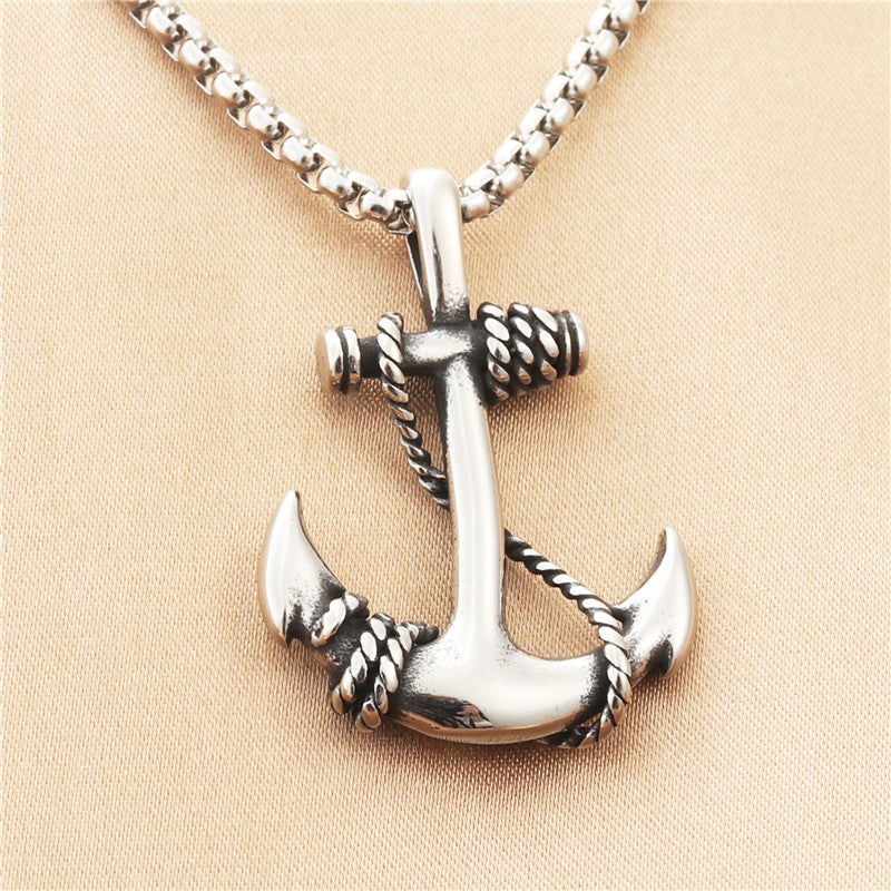 Titanium Steel Punk Anchor Hook Pendant Necklace for Men - Retro Trendy Design