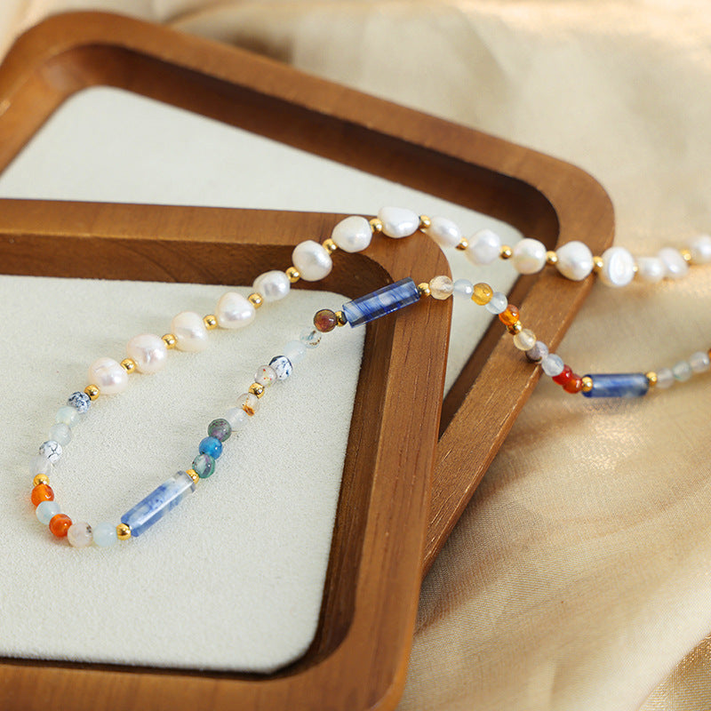 Exquisite Baroque Handmade Beaded Necklace with Colorful Natural Stones